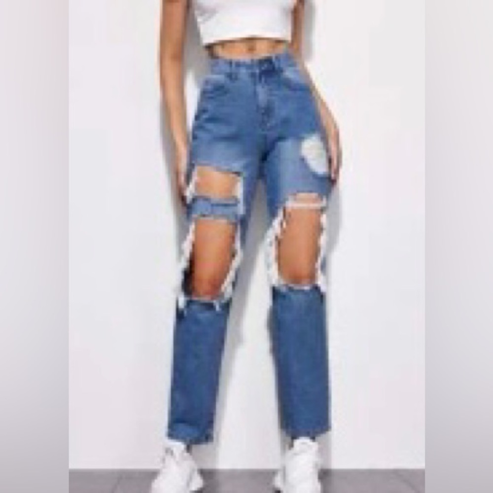 SHEIN ripped baggy straight jeans